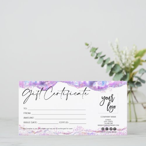 simple modern blush pink gift card certificate