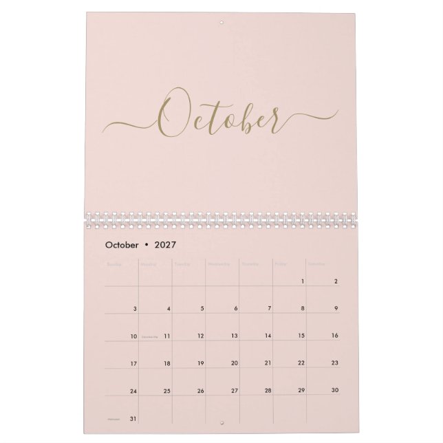 Simple modern blush pink gold script month custom calendar (Oct 2027)