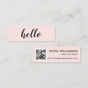 Simple Modern Blush Pink Hello QR Code Mini Business Card