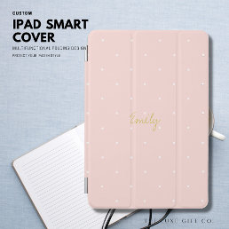 Simple Modern Blush Pink Polka Dots Gold Monogram iPad Mini Cover