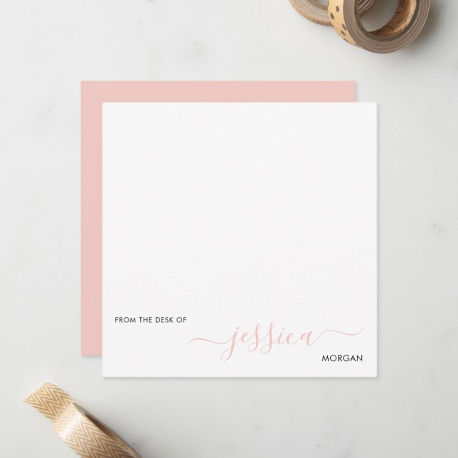 Simple modern blush pink script note card (Front/Back In Situ)