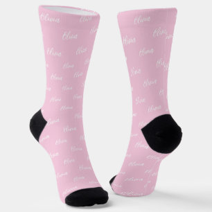 Simple Modern Blush Pink Script Repeating Name Socks