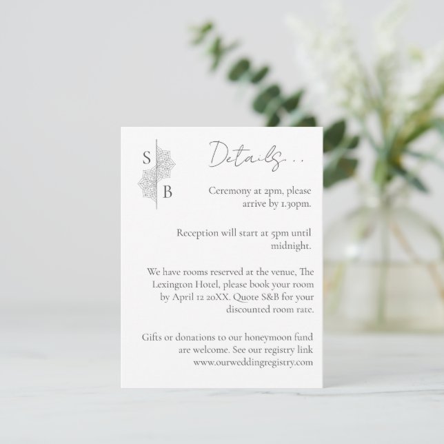 Simple Modern Boho Monogram Mandala Wedding Enclosure Card (Standing Front)