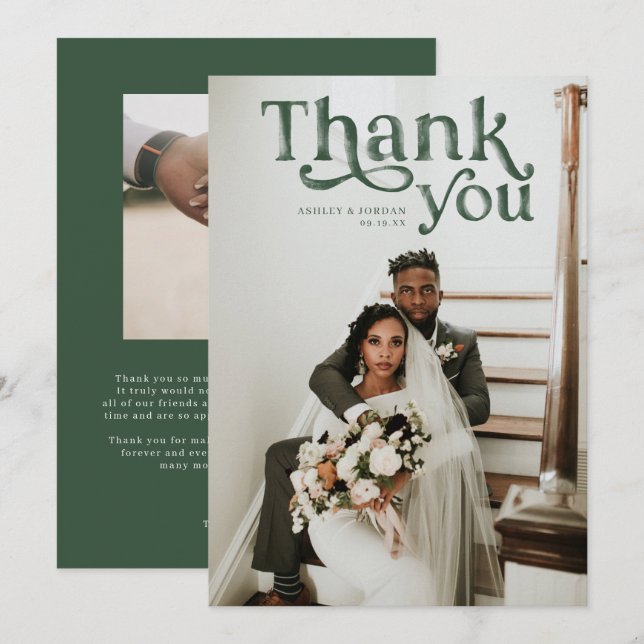 Simple Modern Boho | Photo Wedding Thank You Card (Front/Back)