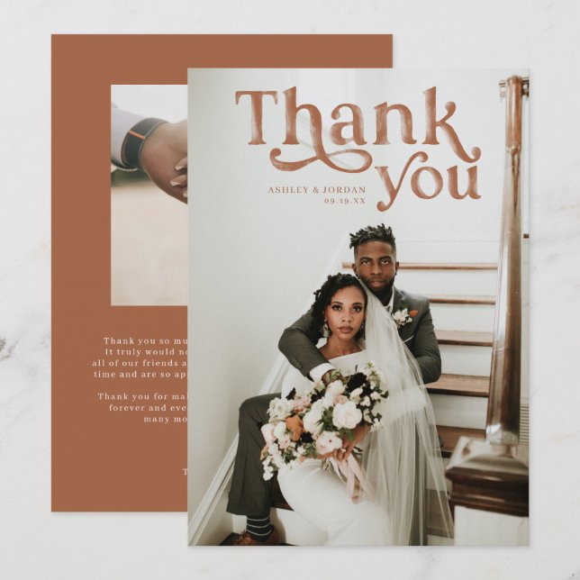 Simple Modern Boho | Photo Wedding Thank You Card (Front/Back)