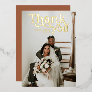 Simple Modern Boho   Photo Wedding Thank You Foil Invitation