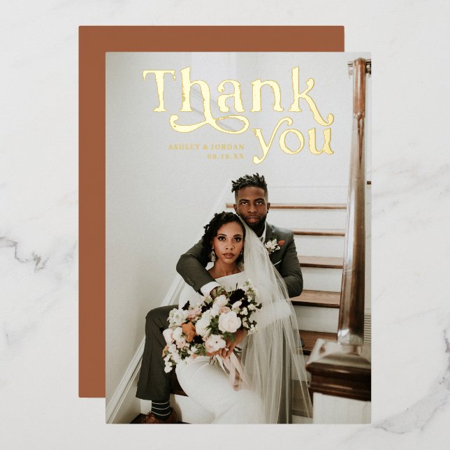 Simple Modern Boho | Photo Wedding Thank You Foil Invitation (Front/Back)