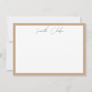 Simple Modern Boho Tan Border Handwritten Script Note Card