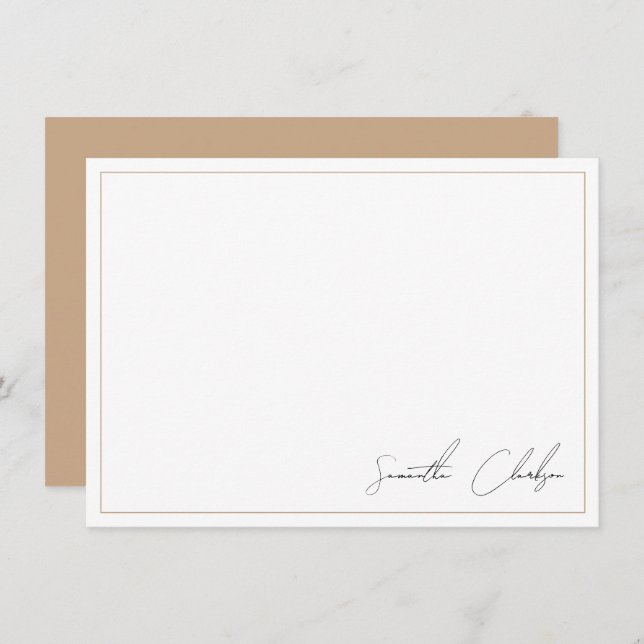Simple Modern Boho Tan Border Handwritten Script Note Card (Front/Back)
