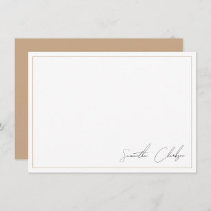 Simple Modern Boho Tan Border Handwritten Script Note Card