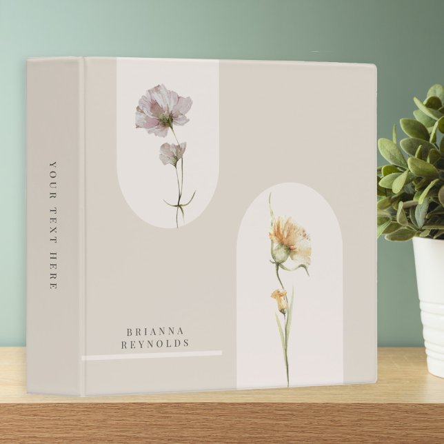 Simple Modern Boho Wildflowers on Neutral Beige 3 Ring Binder (Creator Uploaded)