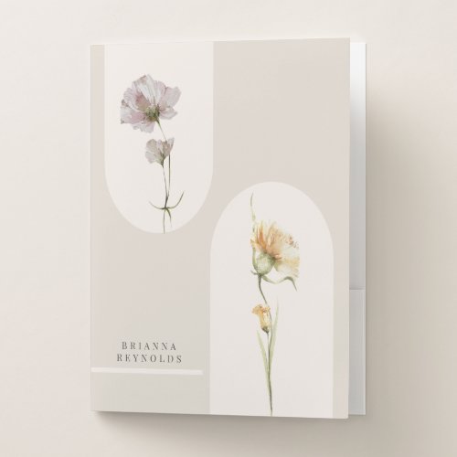 Simple Modern Boho Wildflowers on Neutral Beige Pocket Folder