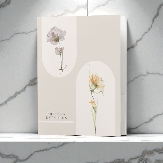 Simple Modern Boho Wildflowers on Neutral Beige Pocket Folder (Creator Uploaded)