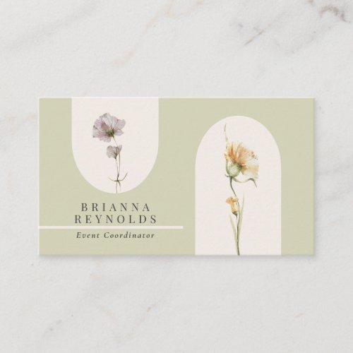 Simple Modern Boho Wildflowers on Sage Green Business Card