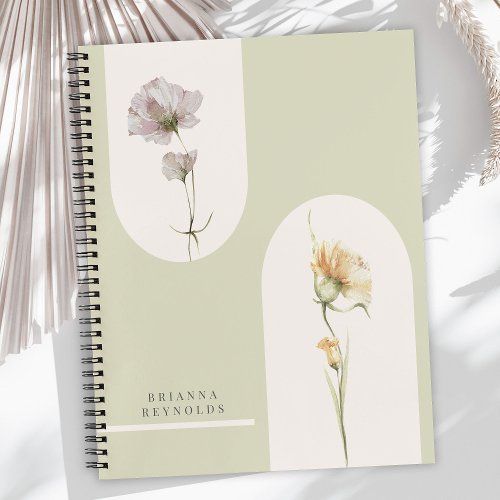 Simple Modern Boho Wildflowers on Sage Green Notebook