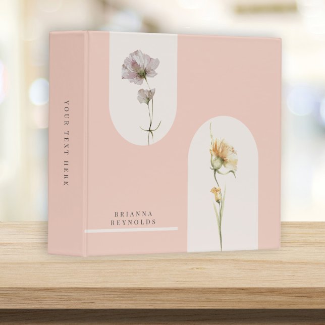 Simple Modern Boho Wildflowers on Soft Pink 3 Ring Binder (Creator Uploaded)