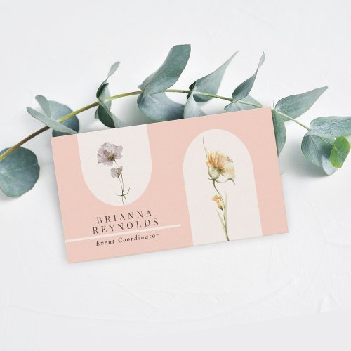 Simple Modern Boho Wildflowers on Soft Pink Business Card