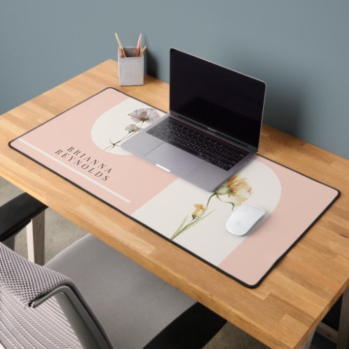 Simple Modern Boho Wildflowers on Soft Pink Desk Mat