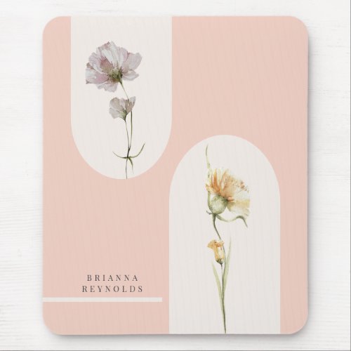Simple Modern Boho Wildflowers on Soft Pink Mouse Pad