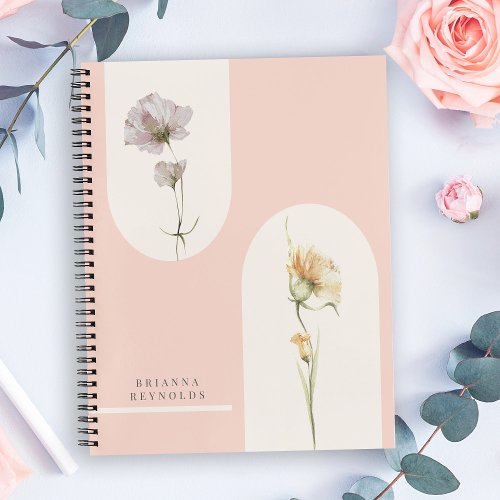 Simple Modern Boho Wildflowers on Soft Pink Notebook