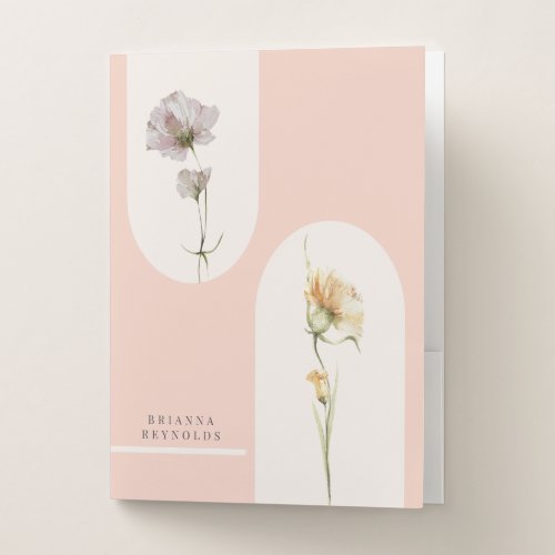 Simple Modern Boho Wildflowers on Soft Pink Pocket Folder
