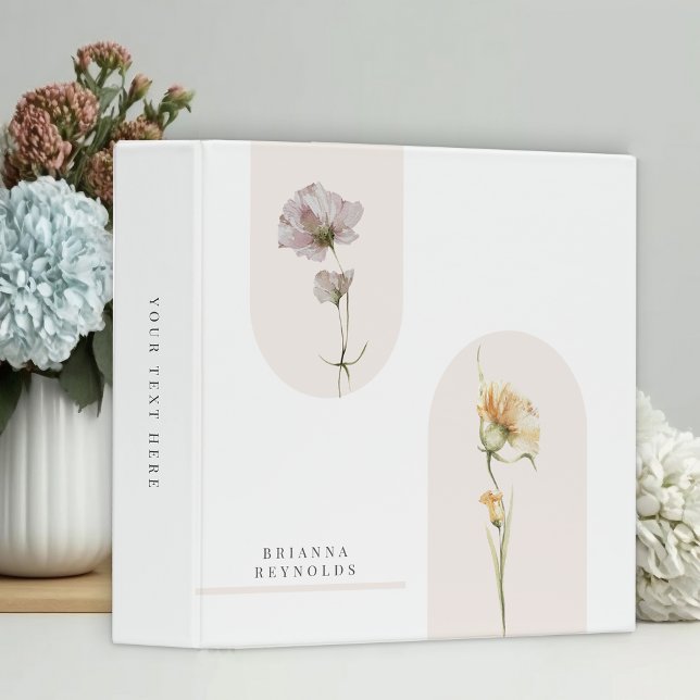 Simple Modern Boho Wildflowers on White 3 Ring Binder (Creator Uploaded)