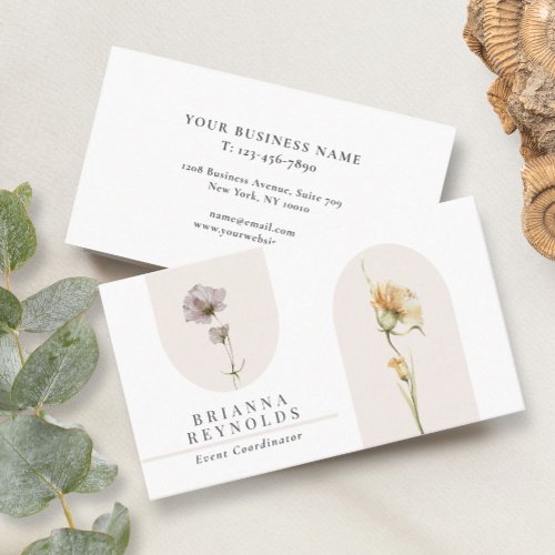 Simple Modern Boho Wildflowers on White Business Card