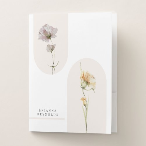 Simple Modern Boho Wildflowers on White Pocket Folder