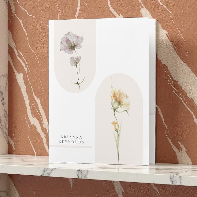 Simple Modern Boho Wildflowers on White Pocket Folder (Creator Uploaded)