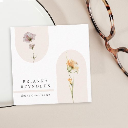 Simple Modern Boho Wildflowers on White Square Business Card