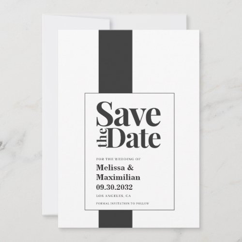 Simple modern bold black  white minimal wedding save the date