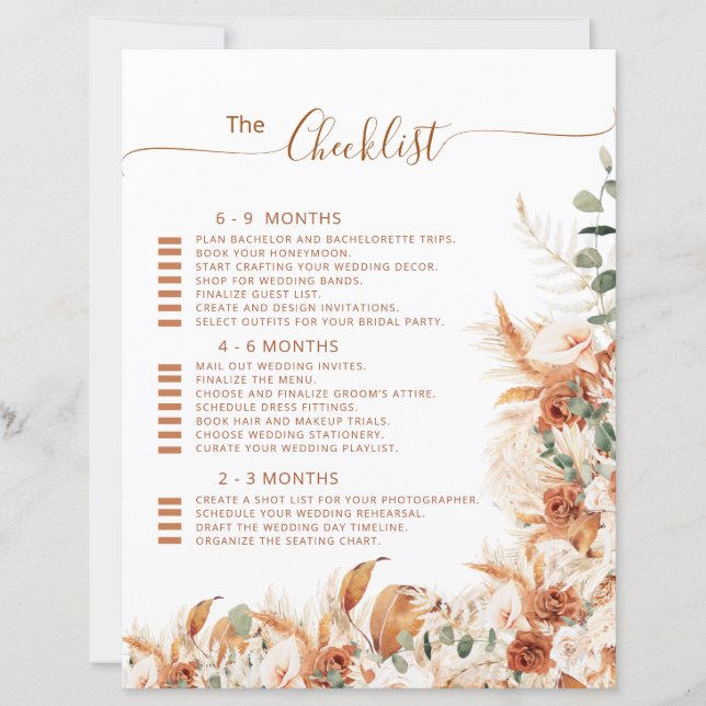 Simple Modern Bold Boho Wedding Checklist Plan (Front)