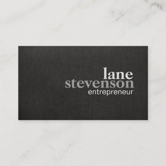 Simple Modern Bold Font Linen Look Black Business Card (Front)