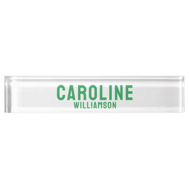 Simple Modern bold fun retro bright green Desk Name Plate (Front)