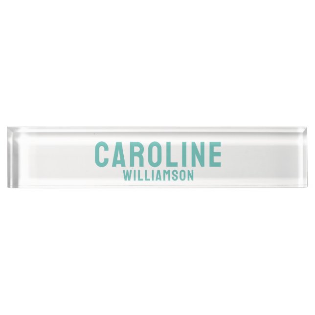 Simple Modern bold fun retro bright mint aqua Desk Name Plate (Front)