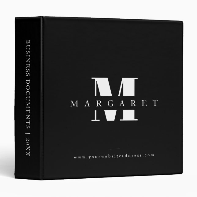 Simple Modern Bold Letter Monogram Business Files 3 Ring Binder (Front/Spine)