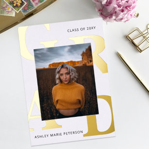 Simple Modern Bold Letters Photo Graduation Foil I Invitation
