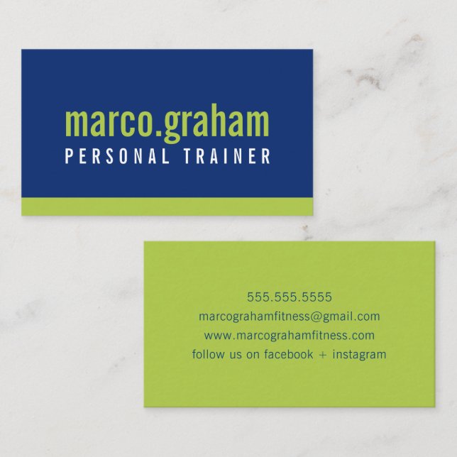 SIMPLE MODERN BOLD minimalist masculine lime navy Business Card (Front/Back)