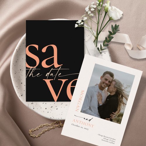 Simple Modern Bold Photo Melon Black Save The Date