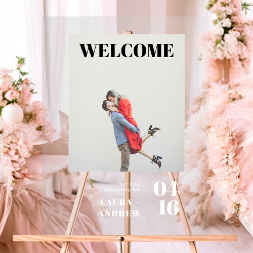 Simple modern bold photo script wedding welcome acrylic sign