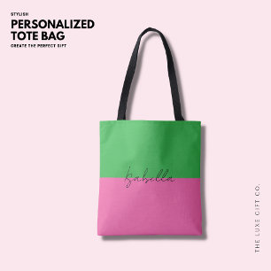 Simple Modern Bold Pink and Green Color Block Tote Bag