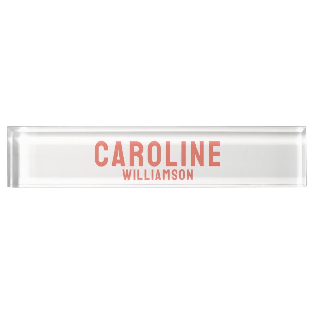 Simple Modern bold retro pink and orange Desk Name Plate (Front)