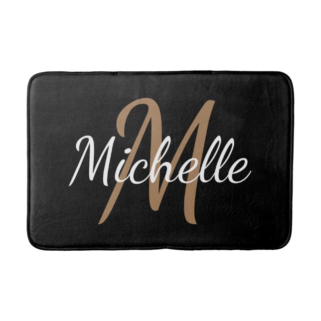 Simple Modern Bold Typography & Name Monogram Bath Mat (Front)