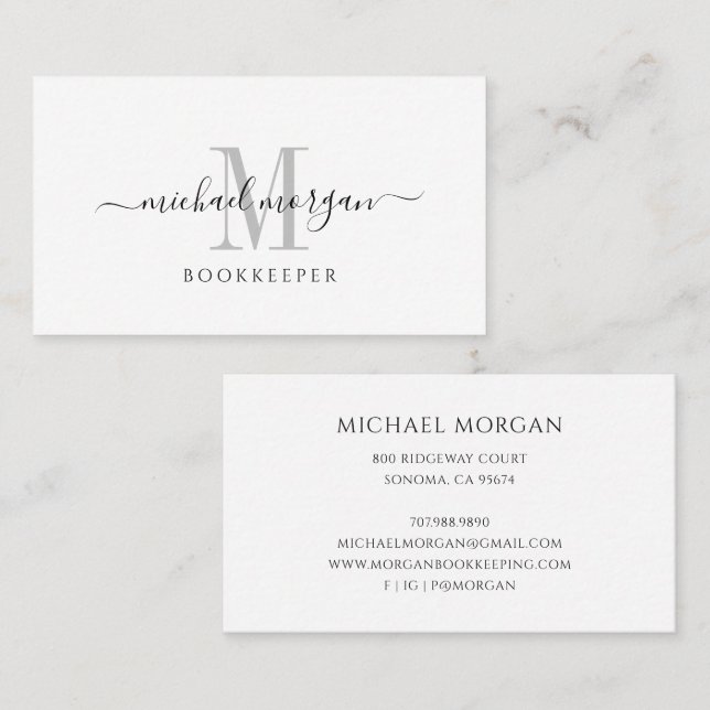 Simple Modern Bookkeeper Script Business  Card (Front/Back)