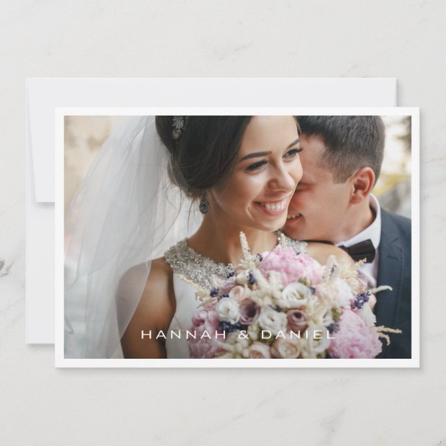Simple Modern Border Photo Wedding Thank You Card (Front)