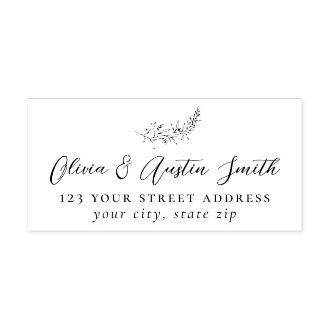 Simple Modern Botanical Couple's Wedding Address Rubber Stamp (Imprint)