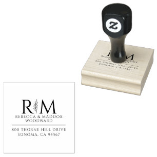Simple Modern Botanical Couple's Wedding Monogram Rubber Stamp