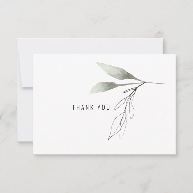 Simple Modern Botanical Custom Thank You Card (Front)