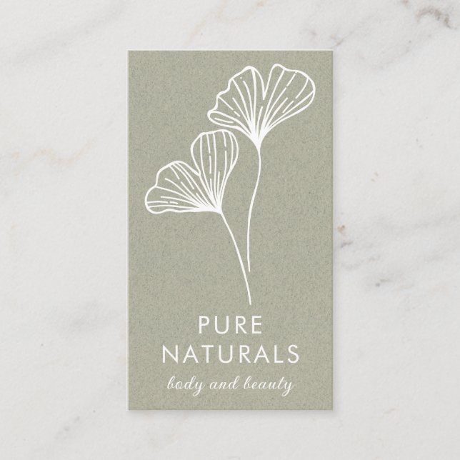 Simple Modern Botanical Leaf Green Modern Natural Business Card (Front)