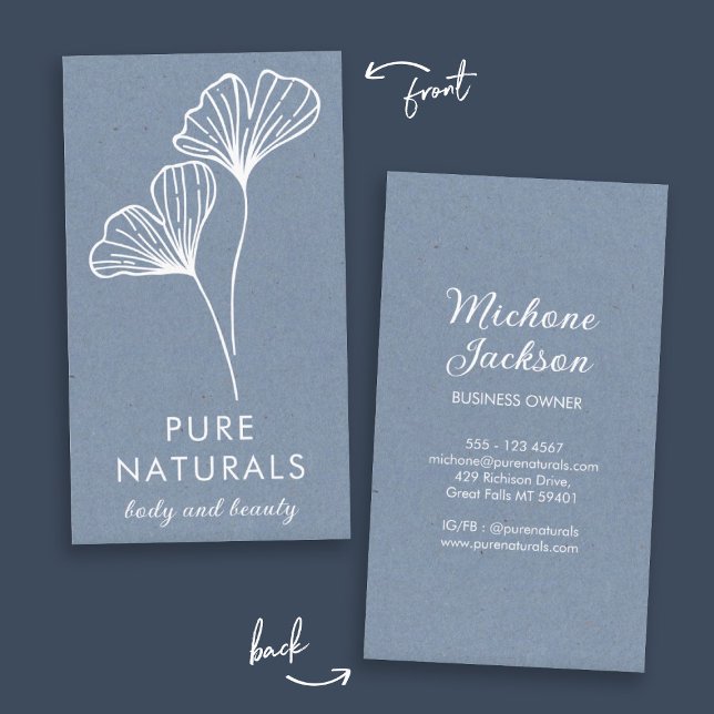Simple Modern Botanical Leaf Neutral Blue Modern  Business Card (Simple Modern Botanical Leaf Neutral Blue Modern Business Card)